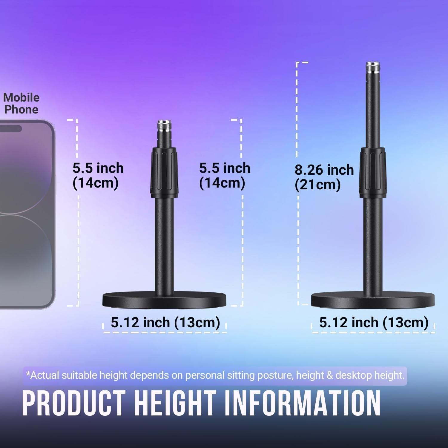 FIFINE Desktop Microphone Stand, Heavy-Duty Metal Adjustable Table Mic Stand ...