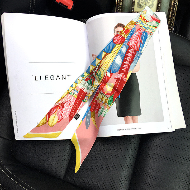 Pure Twill Silk Scarf Ribbon Harness Print Fashion Slim Head Band Necktie 86*5cm