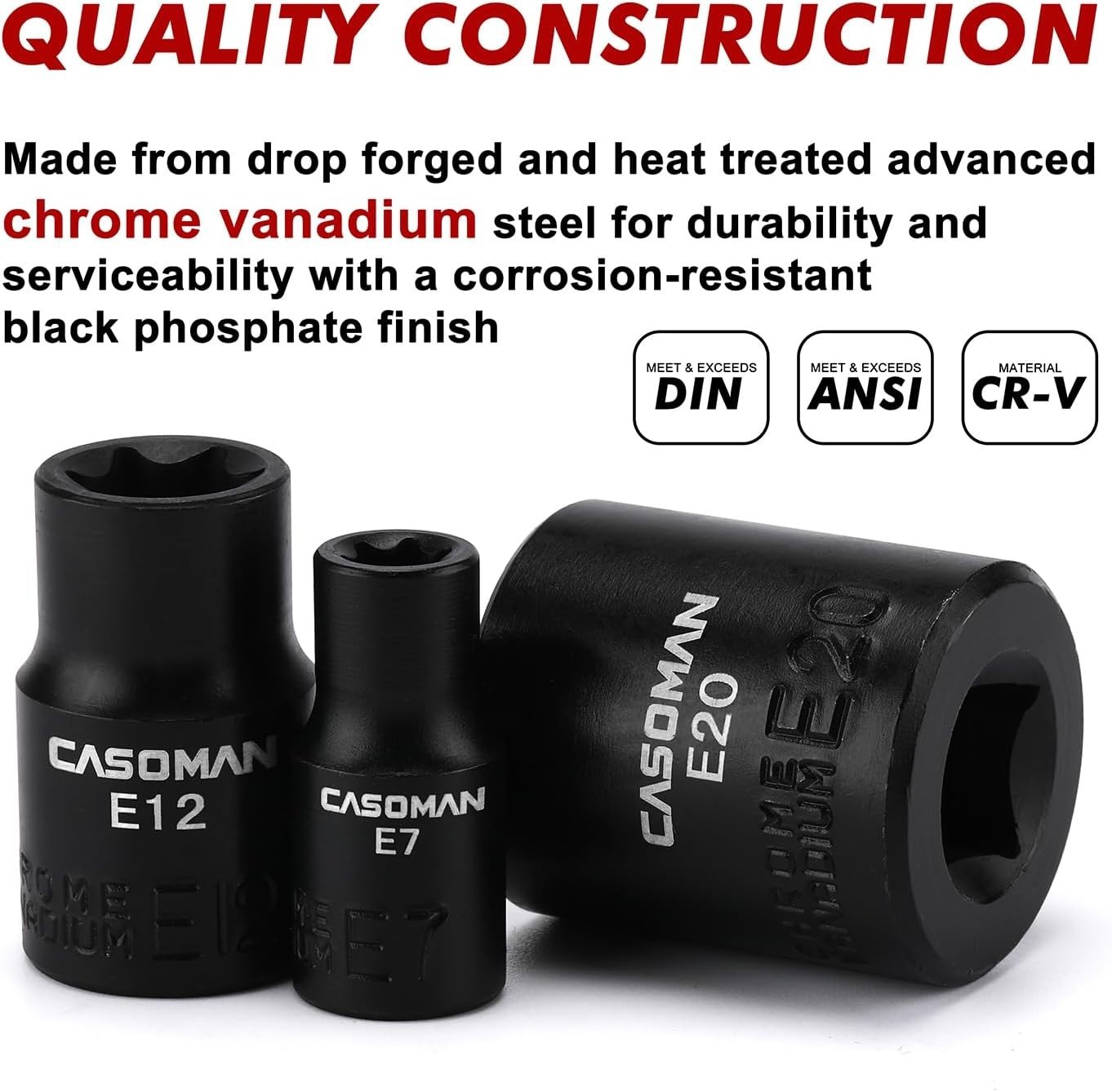 Comprehensive 11PC Chrome Vanadium E-Torx Socket Set with Black Phosphate Finish