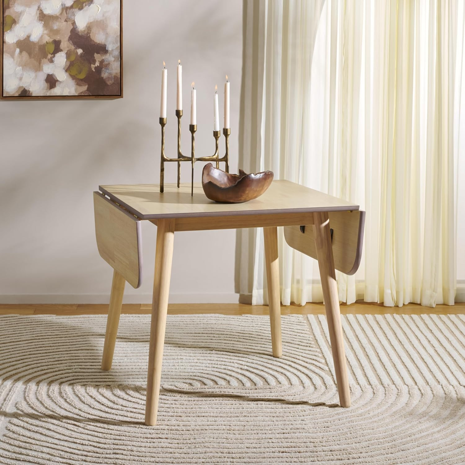 Space-Saving Modern White Washed Drop Leaf Dining Table for 4