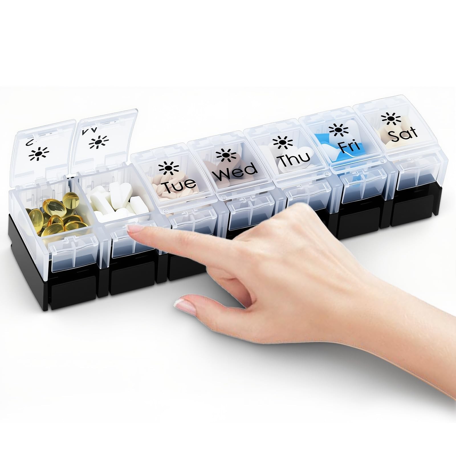 EIVENNKO XL Large AM/PM Weekly Pill Organizer Arthritis Friendly, Day & Night