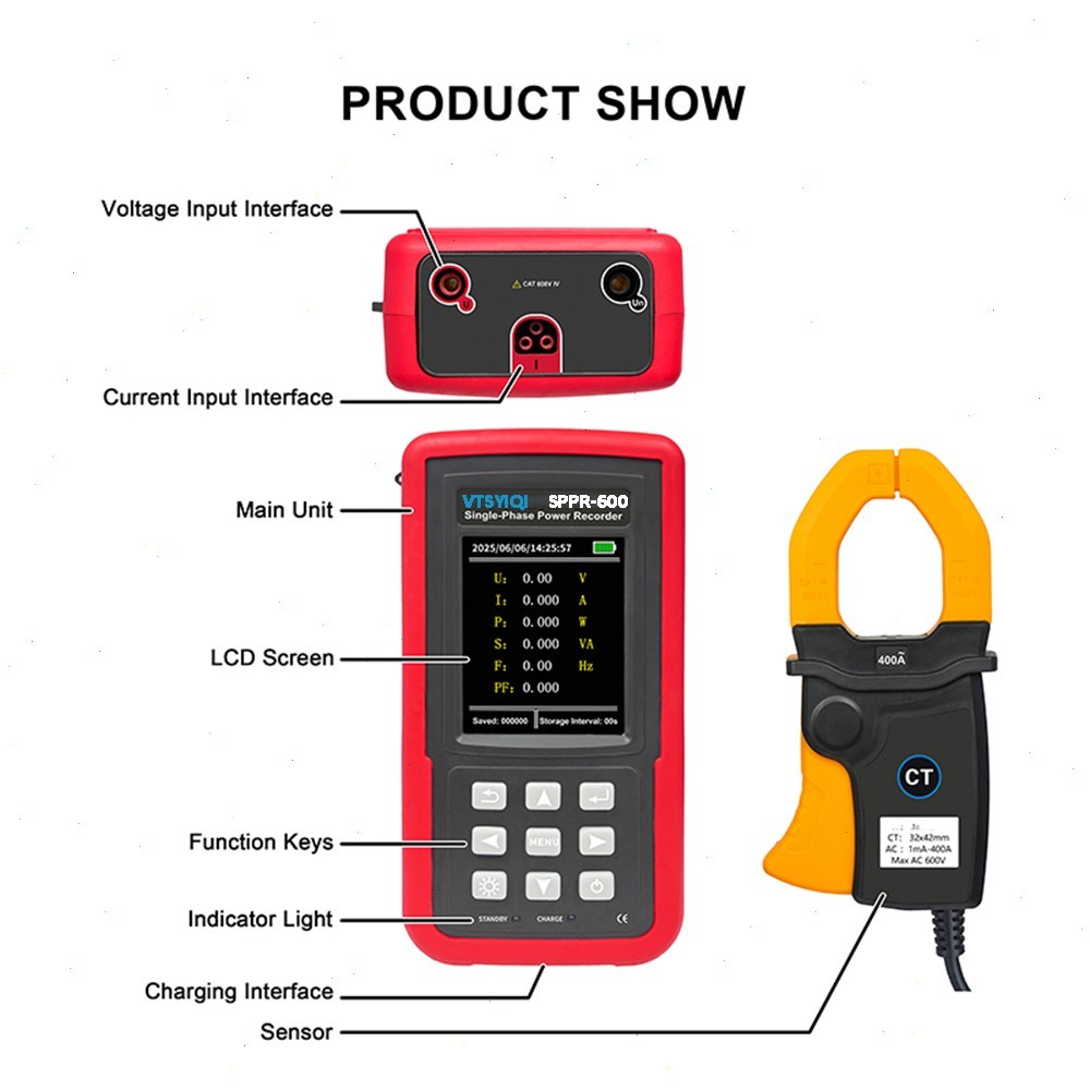 Single Phase Voltage Current Power Data Logger with Voltage Range 0.01V ~ 600V