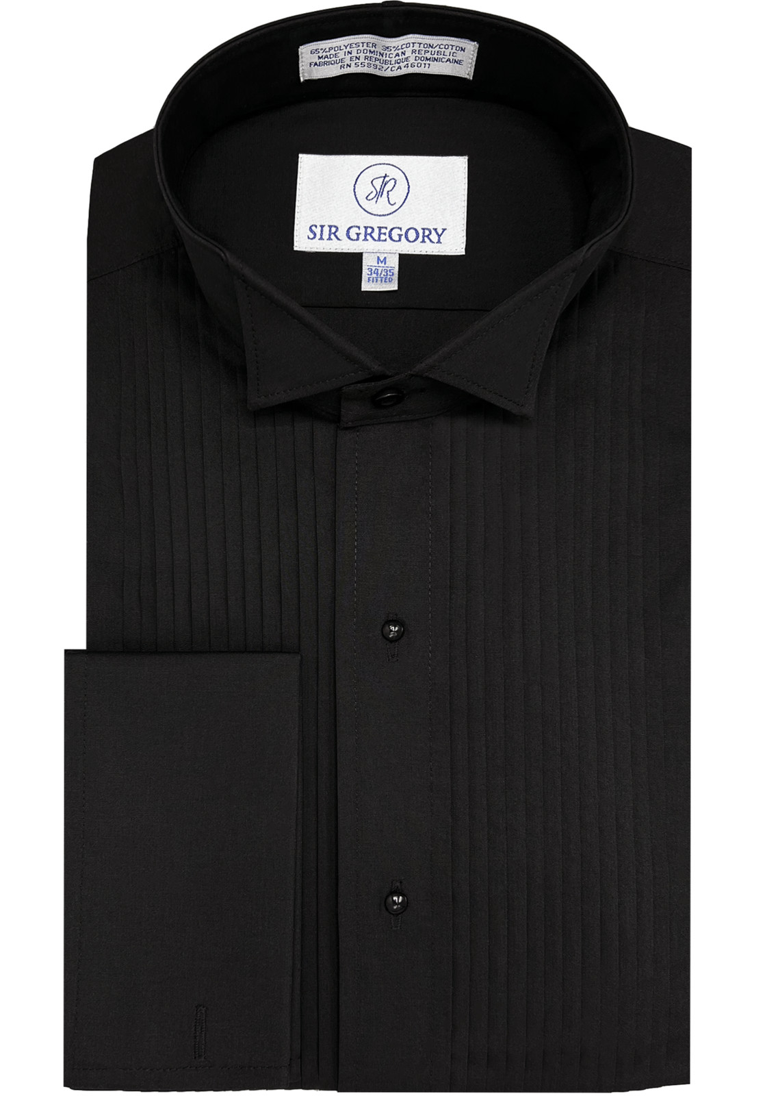 (New Without Tags) Sir Gregory Men's Fitted Black Tuxedo Shirt with Wing Collar