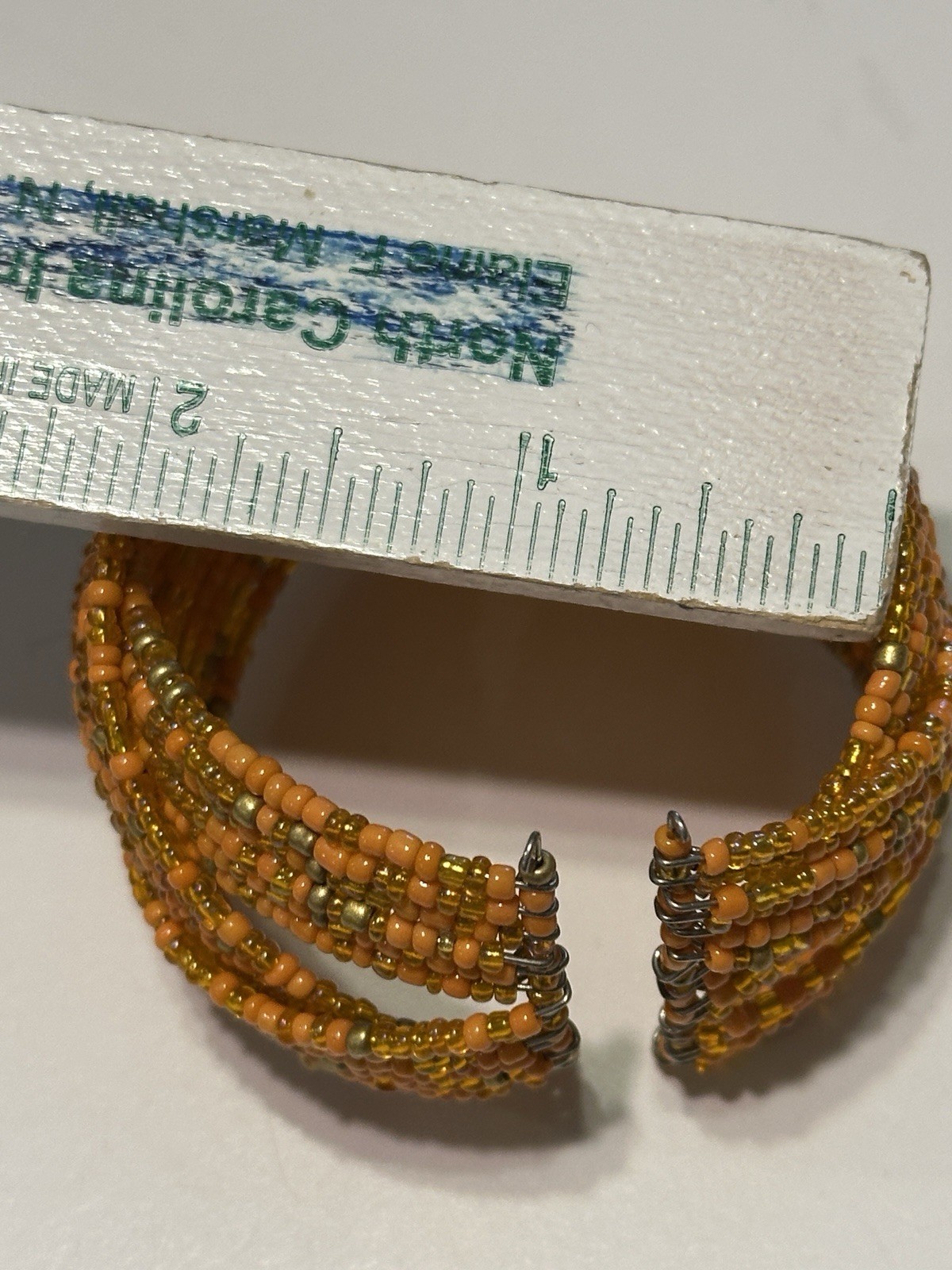 Beaded Braided Orange Gold ￼ memory wire Cuff Statement bracelet