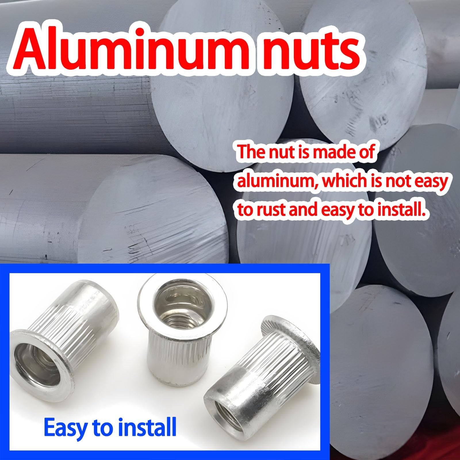 30Pcs Rivet Nuts with Tool - Easy Install Aluminum Rustproof Rivnut Kit