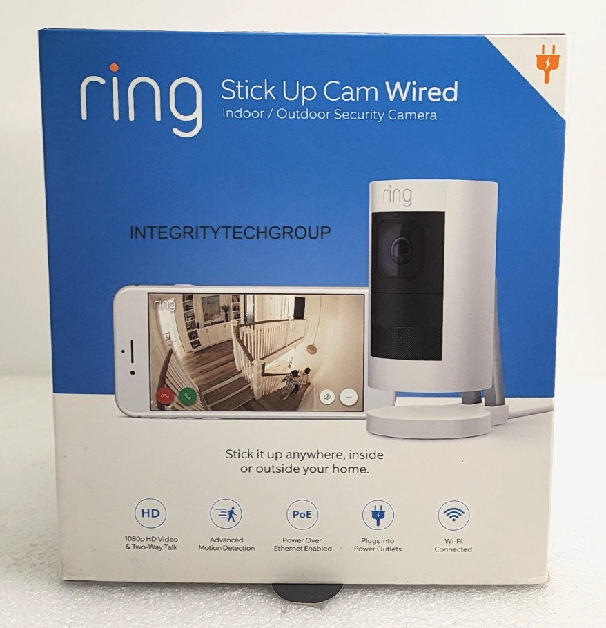 Ring Stick Up Cam Wired/Elite POE Security Camera 1080P HD Video White, NEW