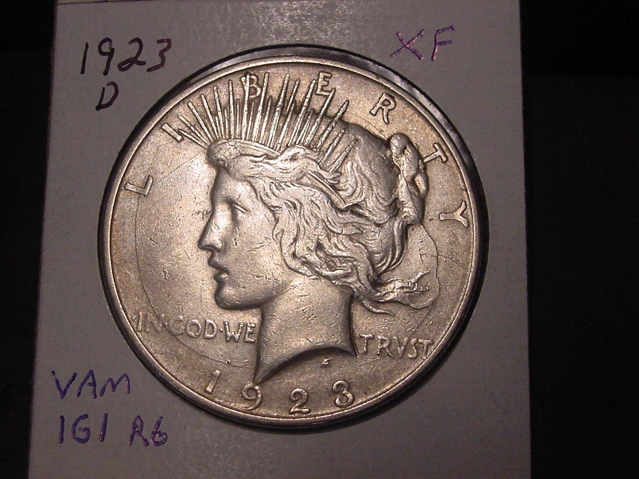 1923-D PEACE DOLLAR XF VAM-1G1 Die Break Back of Hair, Die Gouge Reverse Rays R6