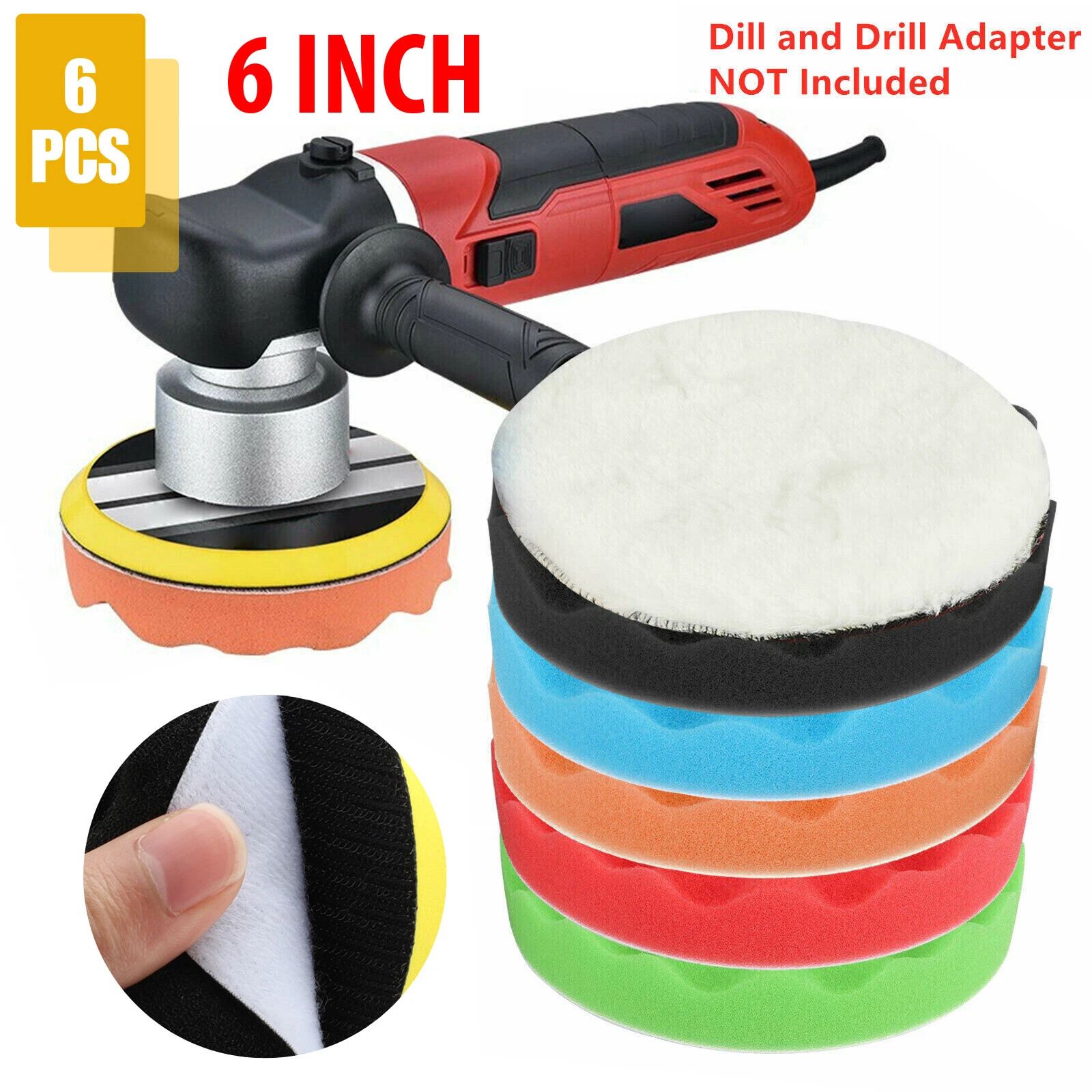 6pcs 6 Inch Car Buffing Pads Polishing for Drill Sponge Kit Waxing Foam Polisher