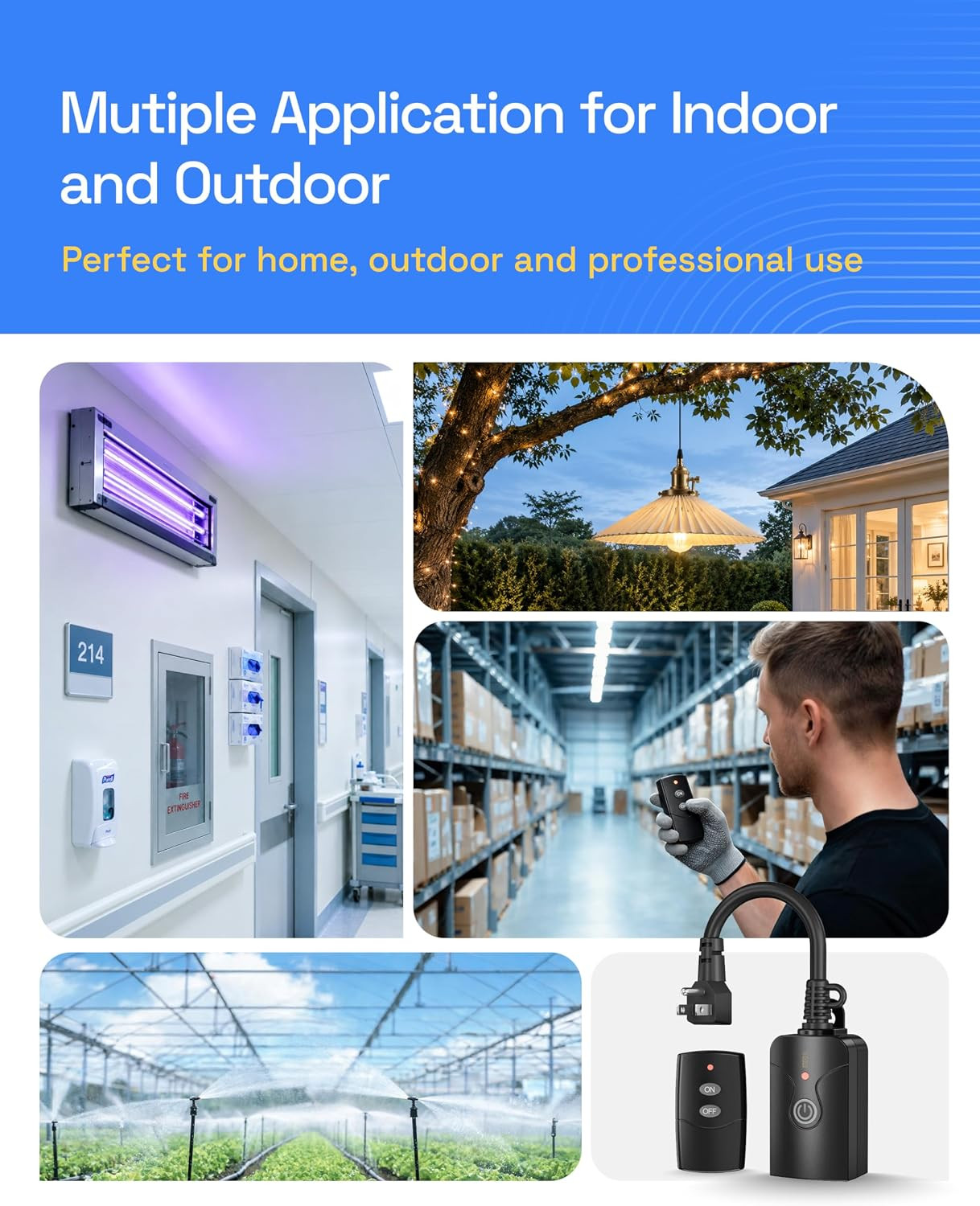 Remote Control Outlets Outdoor Waterproof Indoor Wireless Light Switch | 3-Prong