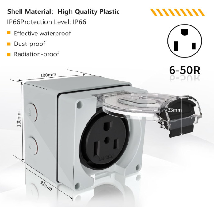50Amp Power Outlet Box,Nema 6-50R Receptacle,250Volt Heavy-Duty Outdoor