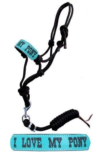 Showman Pony Rope Halter w/ Turquoise Leather "I LOVE MY PONY" Noseband & Lead