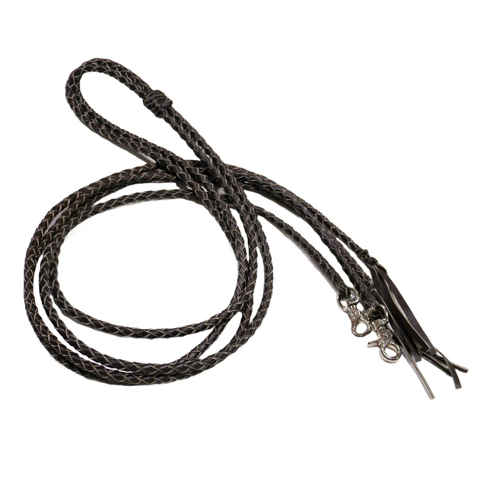 7Ft Split Reins Brown Western Leather Braided Snaps