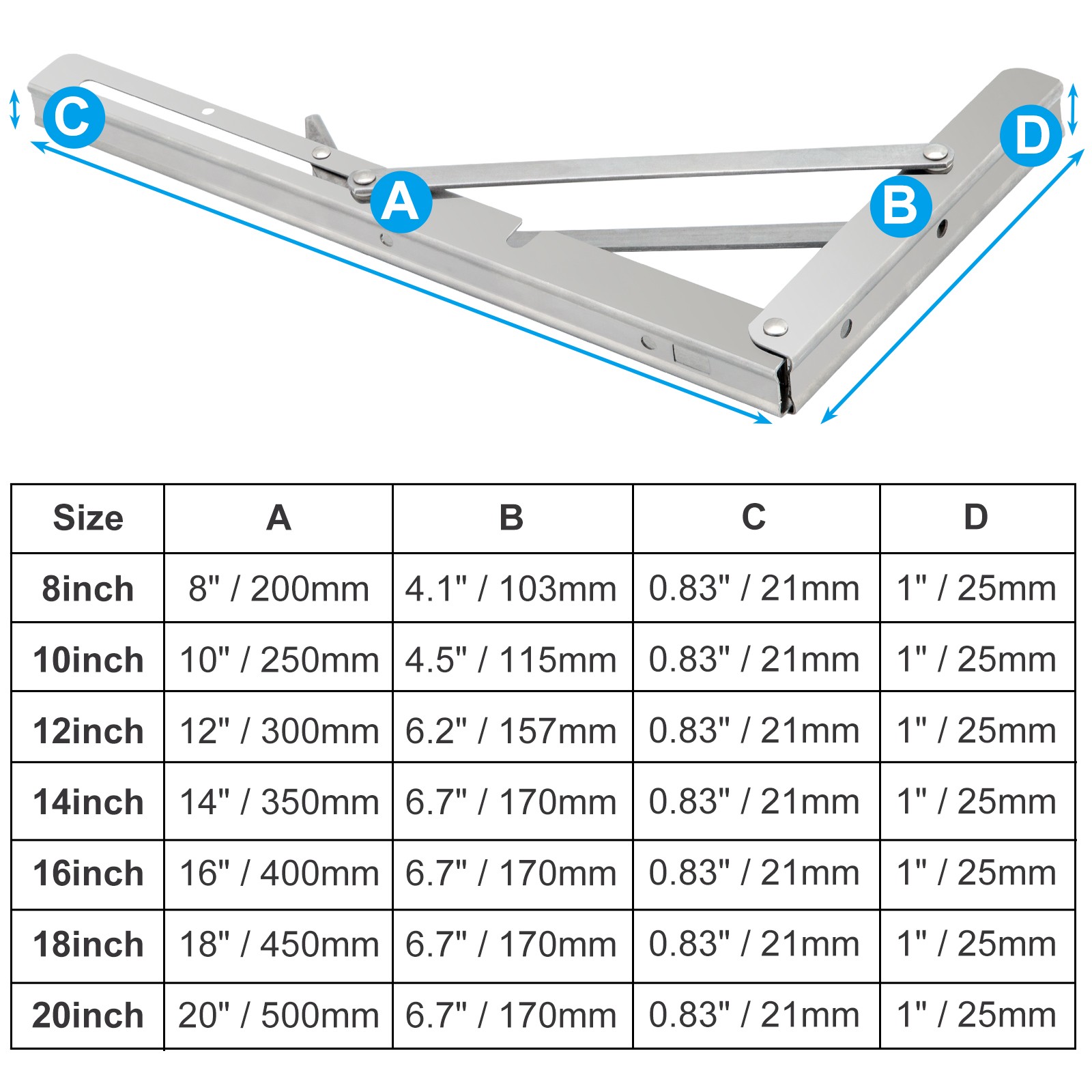 2/4Pcs 8-20\" Folding Shelf Brackets Heavy Duty L Bench Bracket DIY Collapsible