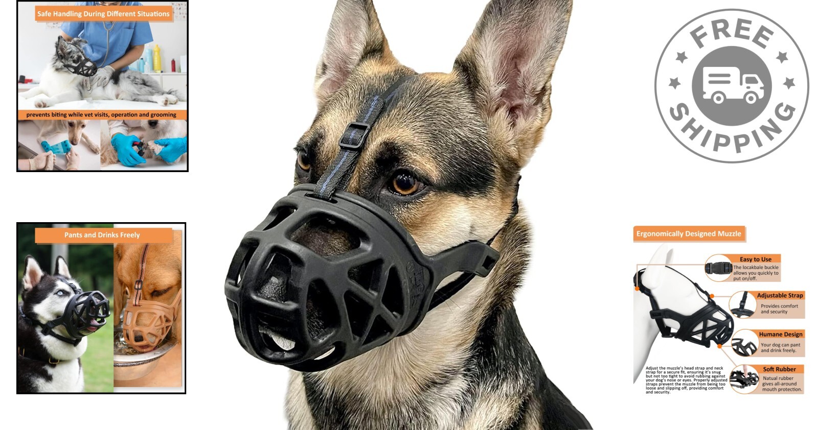 Large Basket Muzzle for Dogs - Safe, Adjustable, Ideal for Grooming & Training