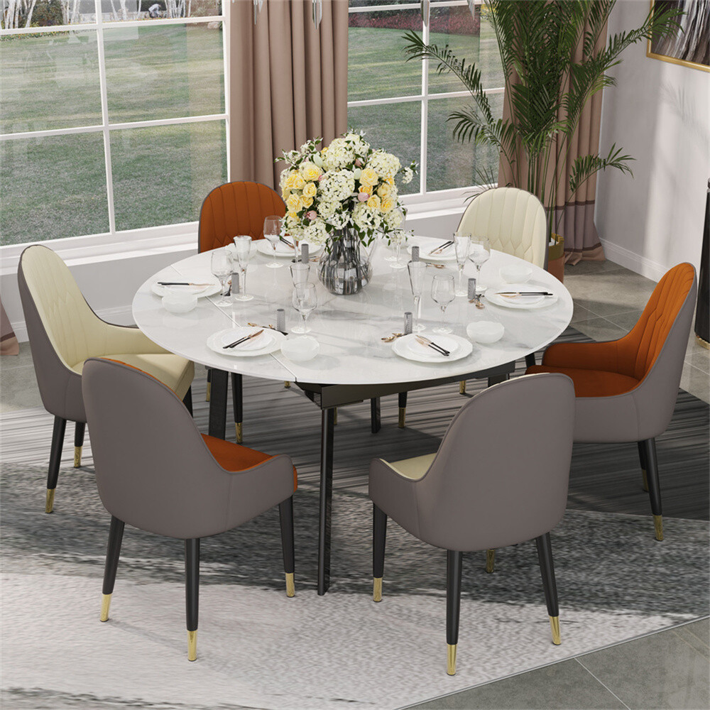 4-8 People Modern Dining Table Kitchen Expandable Gathering Table Marble Top US
