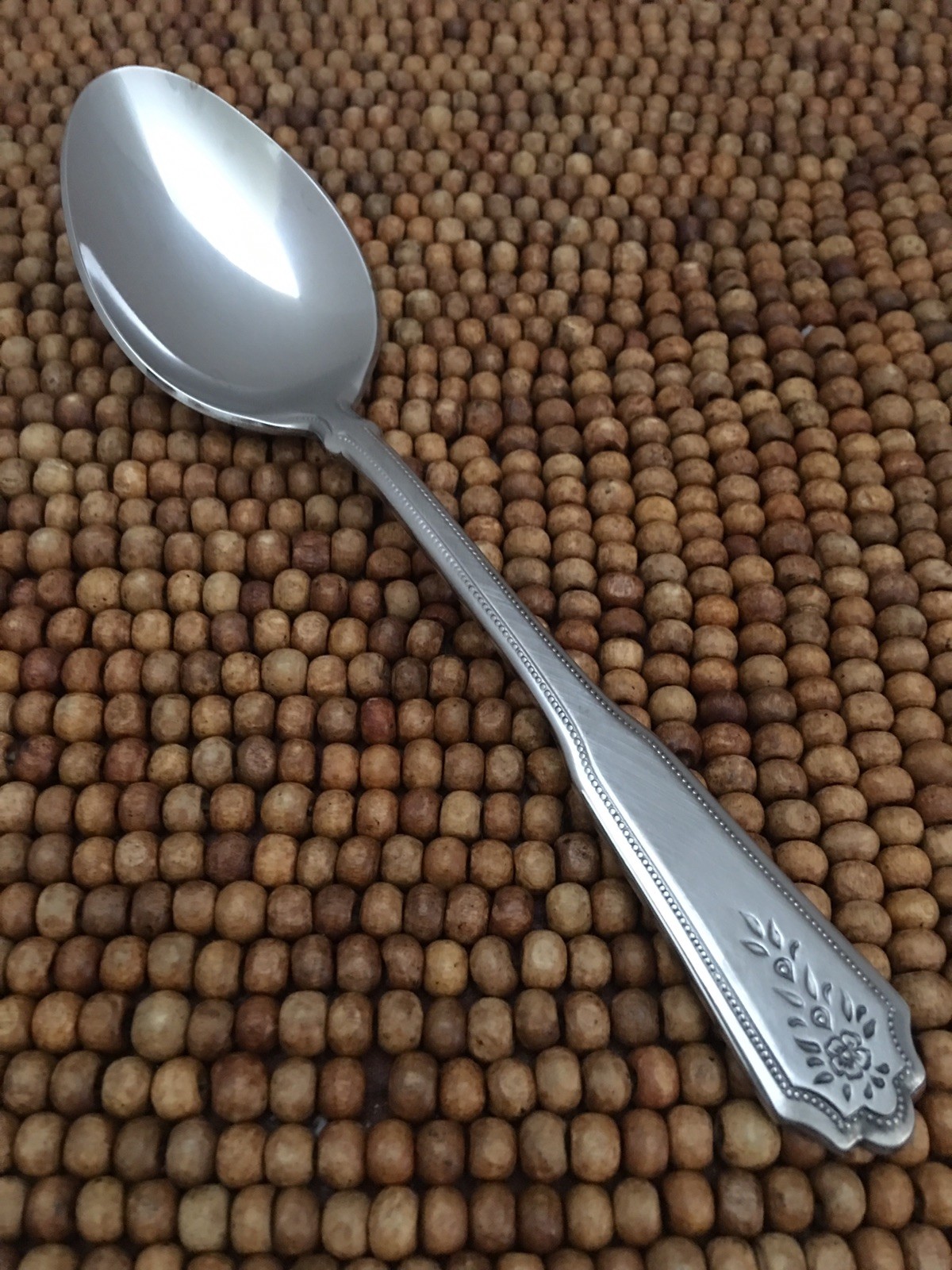Rogers Co Stainless BRENTWOOD Beaded Burnished Floral PLACE SOUP SPOON 7” EUC