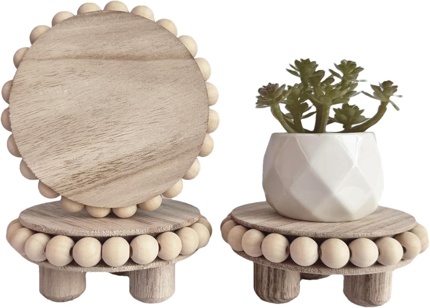 3 Pcs Small Wood Risers for Display,Mini 4 Inch Wooden Round Riser Famrhouse Ped