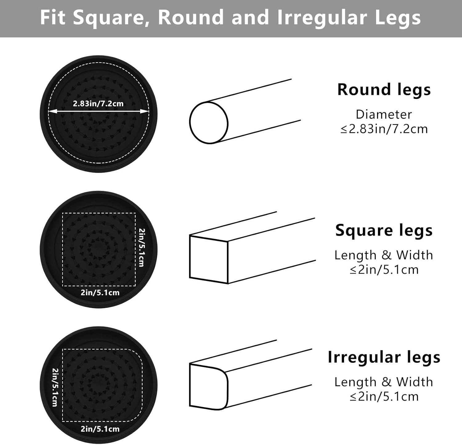4 Sets Furniture Risers 2 inch Black Bed Risers, Heavy Duty Round Stackable Bed
