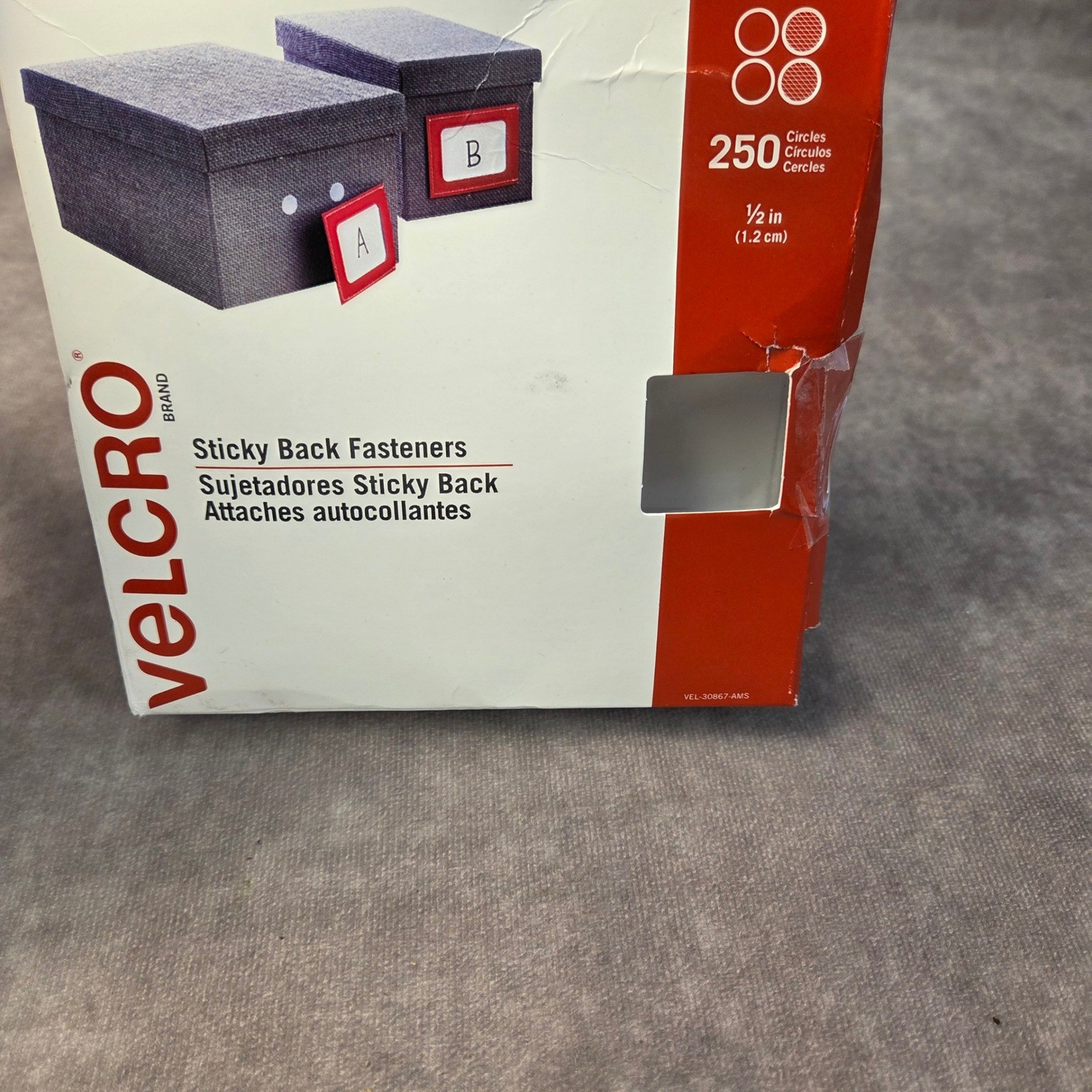 VELCRO Brand Sticky Back Fasteners 250 Circles 0.5in White VEL-30867-AMS