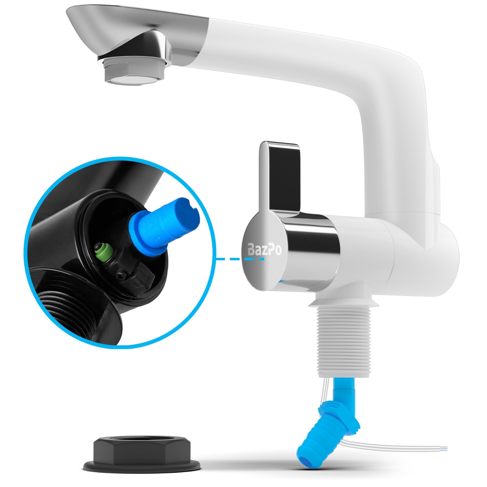 Bazpo 12V Electric Water Plastic Faucet with Switch | 6A Single Hole RV (White)