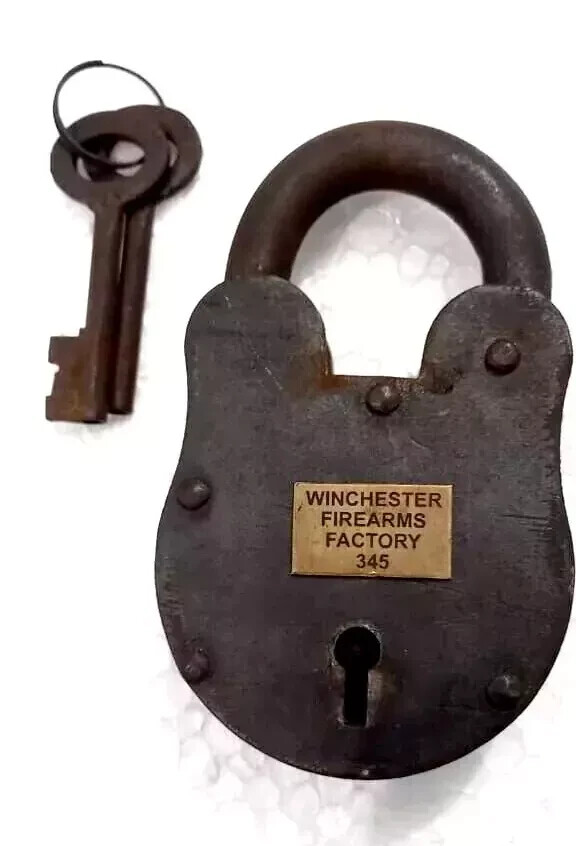 Old Padlock 4'' with Two Keys And Brass Logo - Winchester Fire arms Factory 345