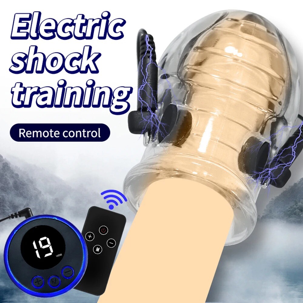 Electric E-Stim Penis Stretcher Enhancer Ball-Scrotum-Ring-Delay-Ejaculation Men