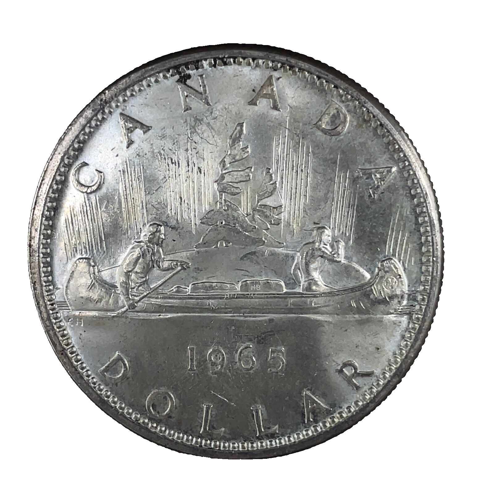 1965 PL Unc. $1 Canada Dollar .800 Silver Type 2 Small Beads Blunt 5.