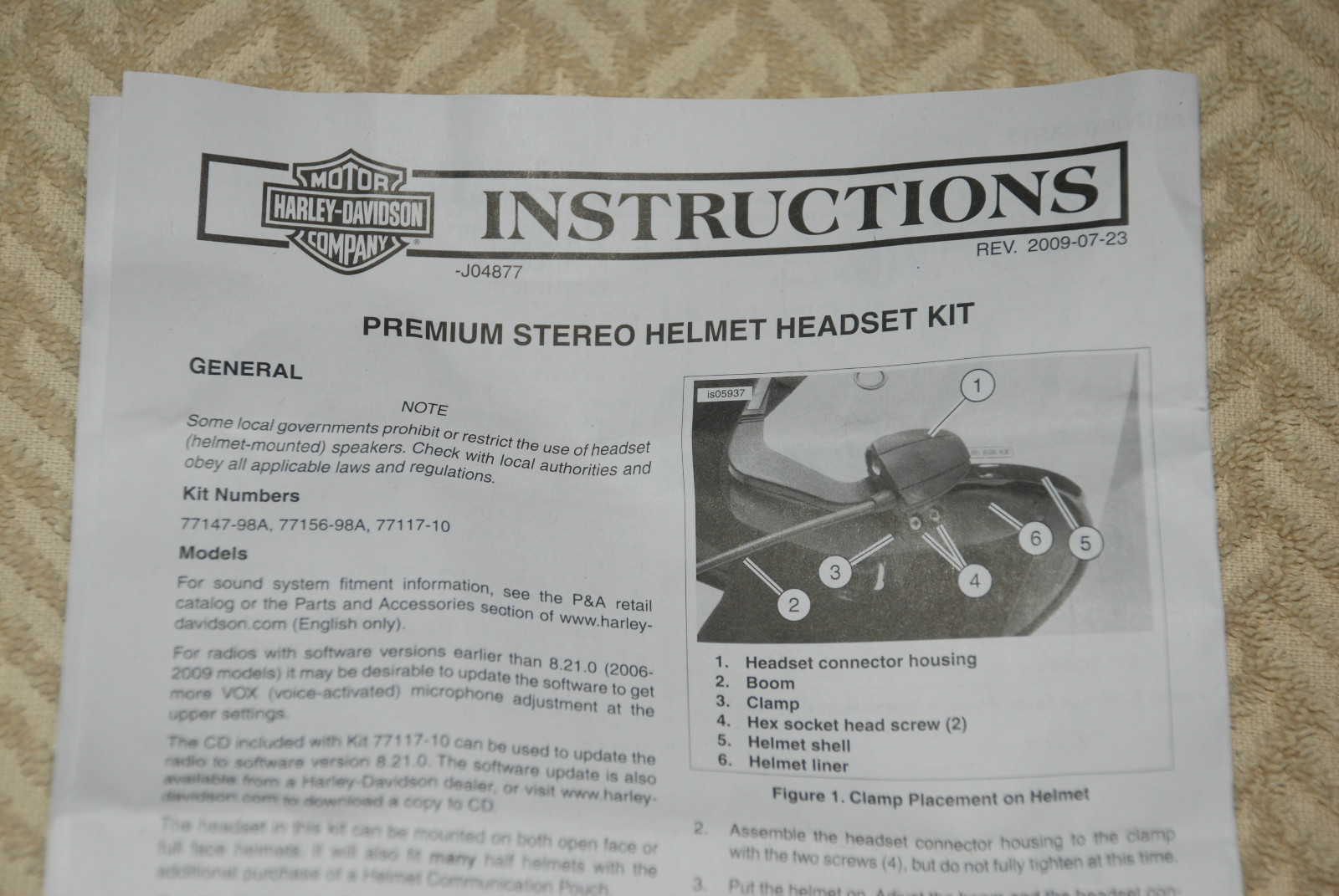 Harley Davidson Ultra Stereo Headset " New "