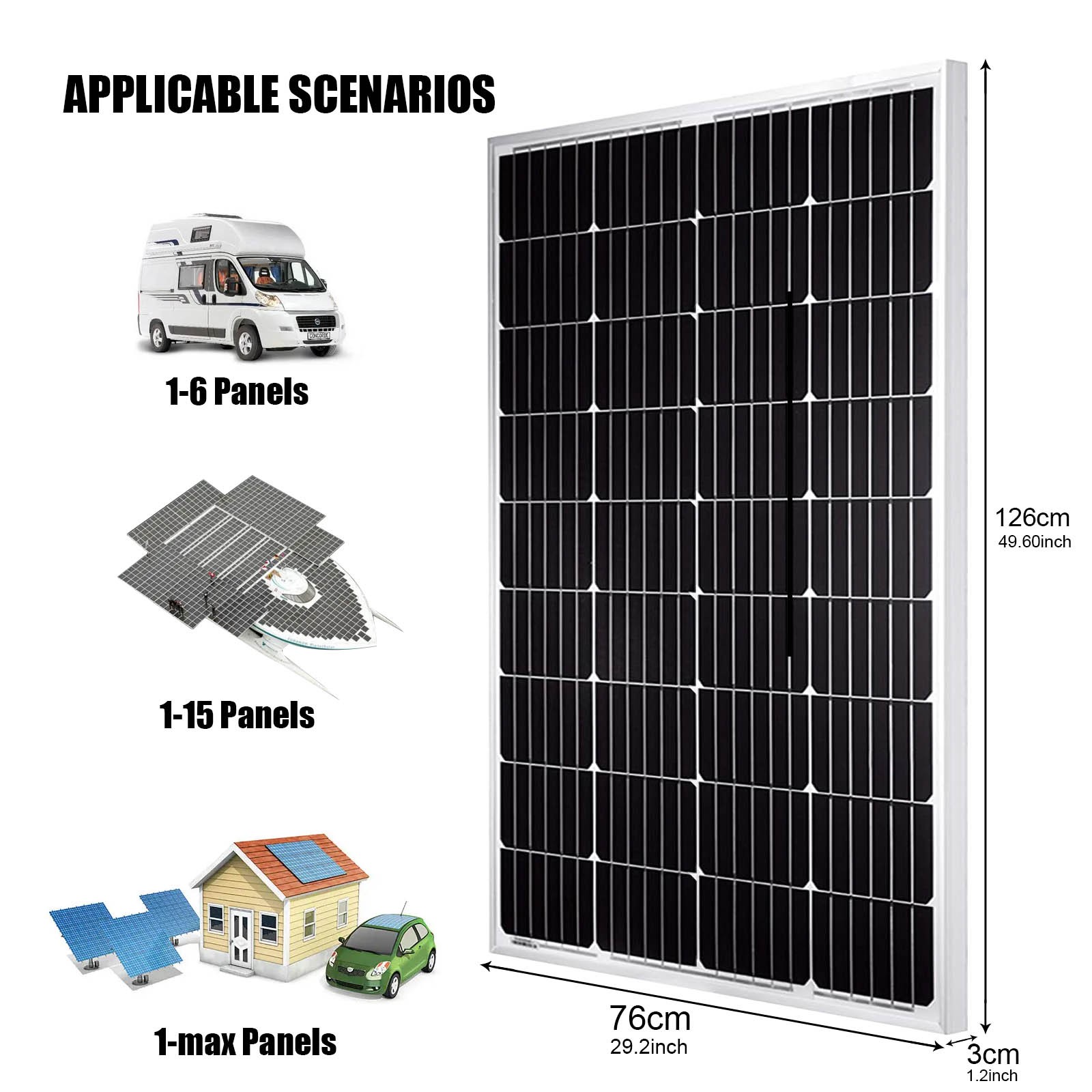 200W 12V Solar Panel High Efficiency Moncrystalline PV Module For RV Boat Home