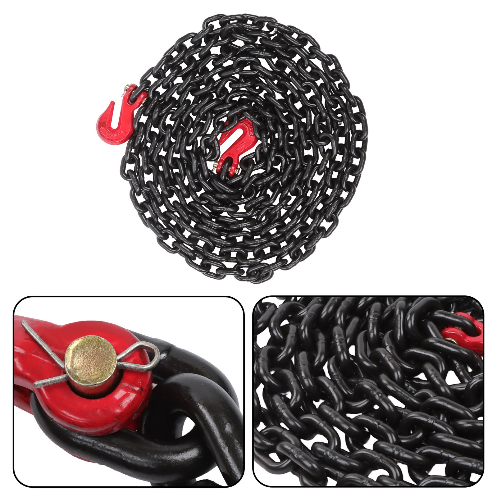 G80 Transport Binder Chain 3/8"×20 Ft with 2Clevis Grab Hooks, 7100lb Safe Black