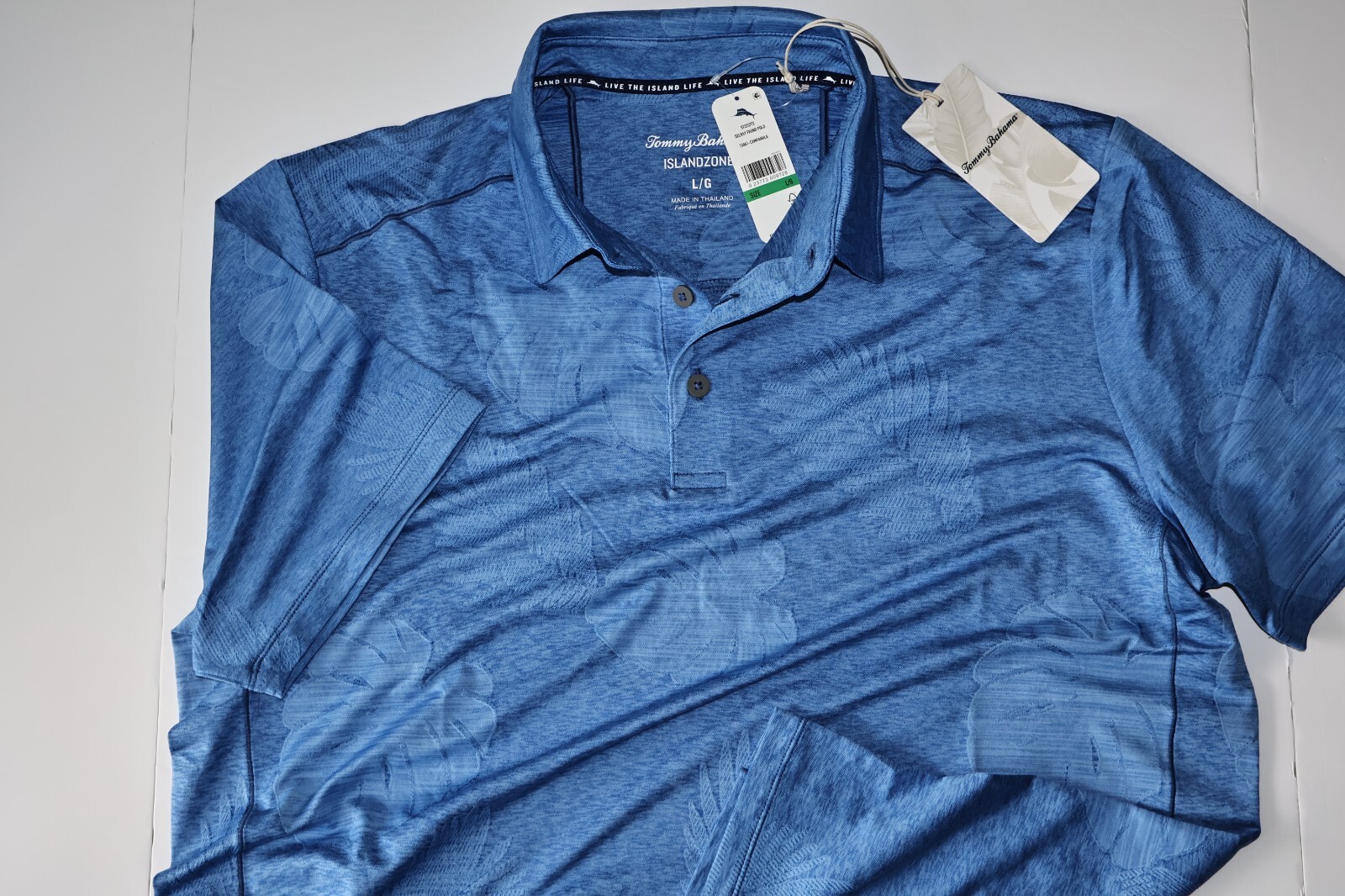 Tommy Bahama Polo Shirt Palm Coast Delray Frond Blue Island Zone New SS Large L