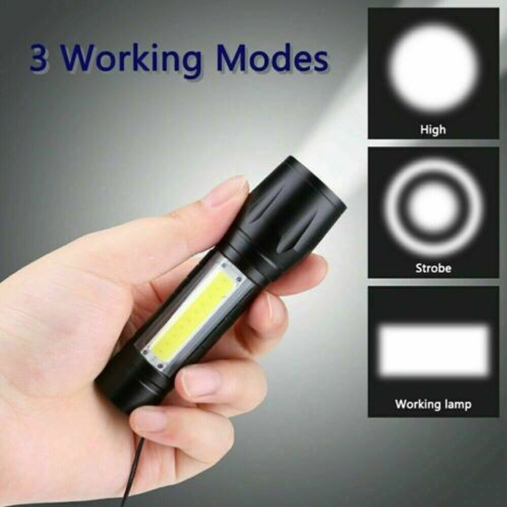 2 Pack Tactical LED Flashlight USB Rechargeable 3Modes Light Zoomable Lamp Torch
