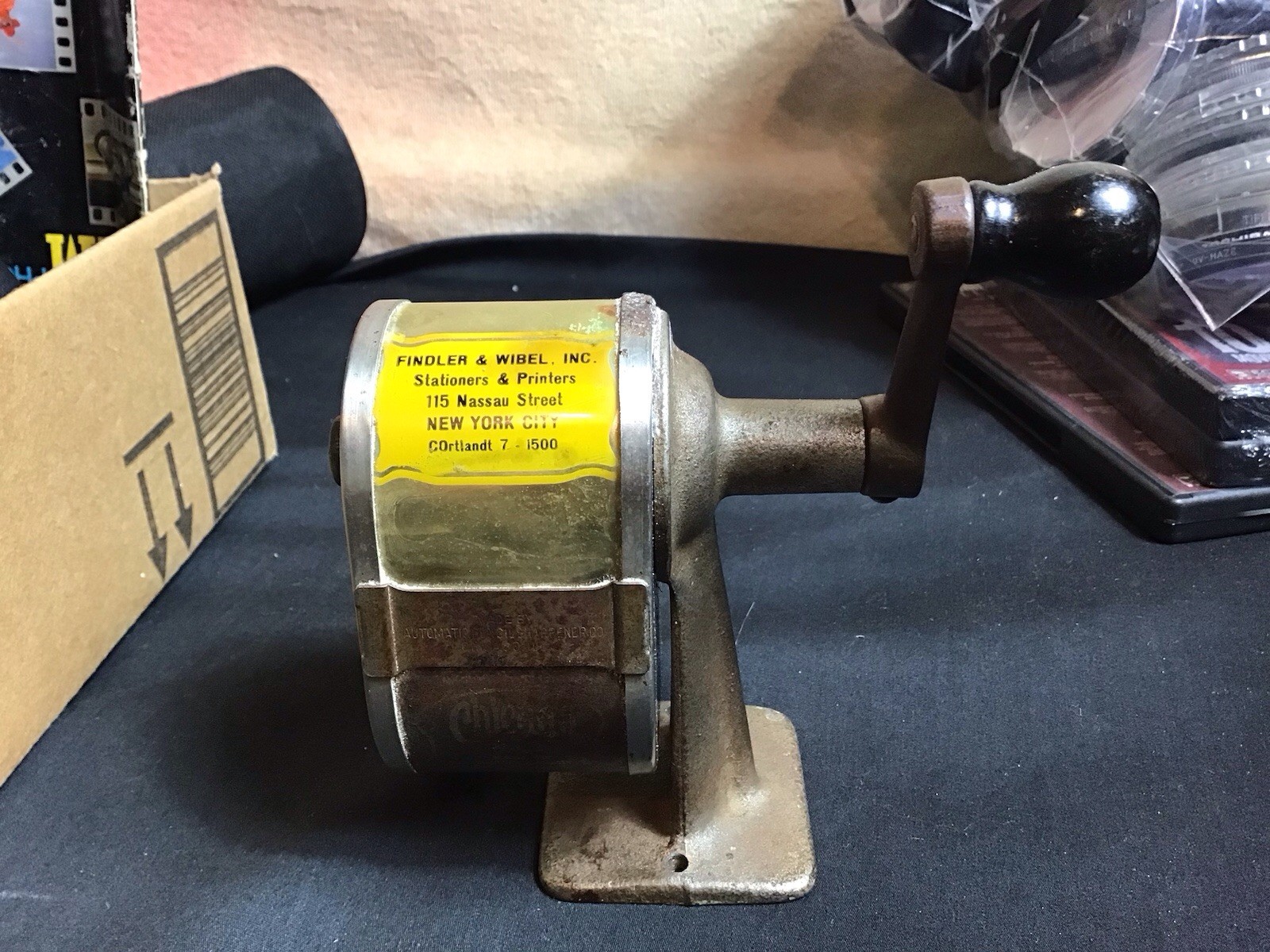 Antique Metal Wall Desk Mount Pencil Sharpener Findler  And Wibel NY Advertising