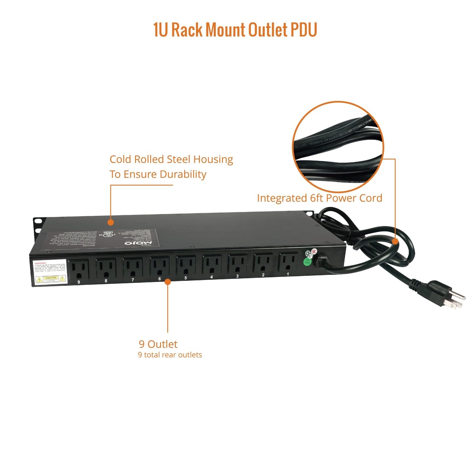 9-Outlet Rack Mount 9 Outlets/12A/Overloading Protection, Black