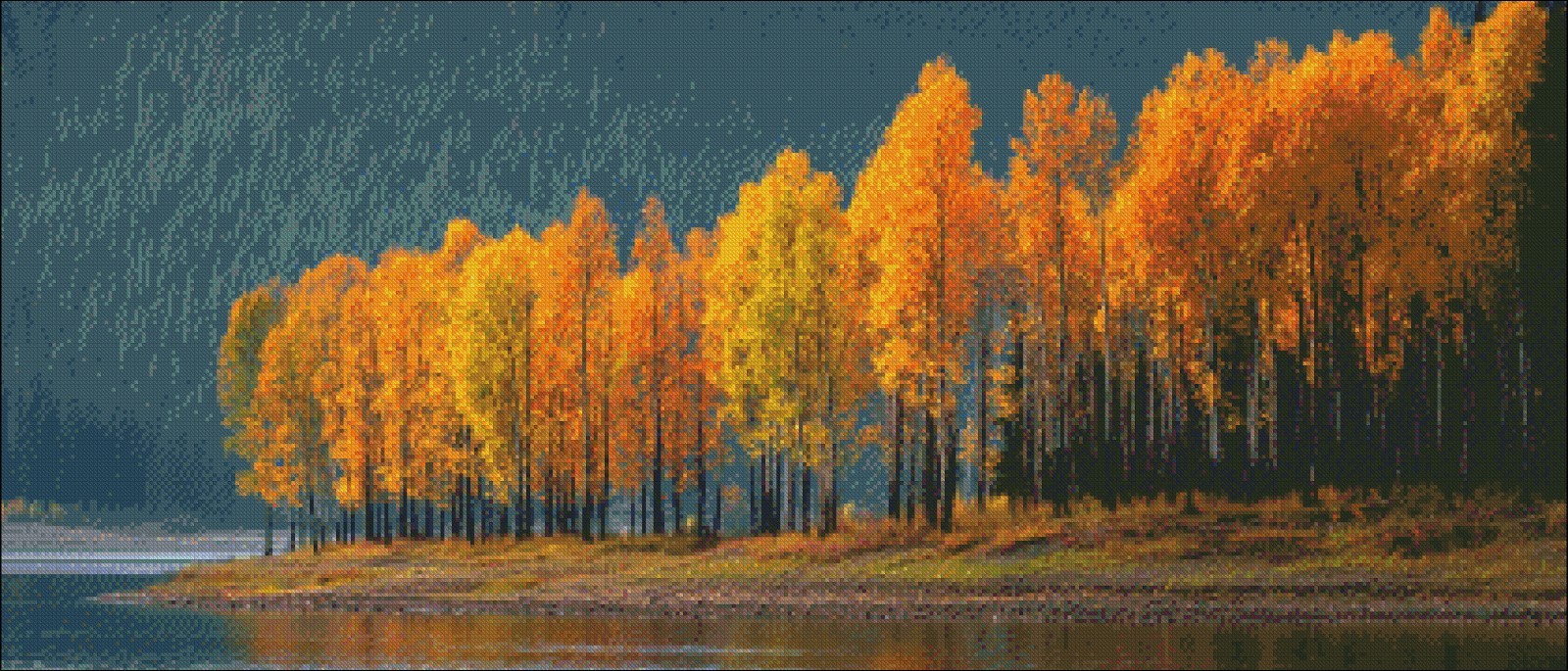 Aspens by the Water - Chart Counted Cross Stitch Patterns Needlework DMC Color