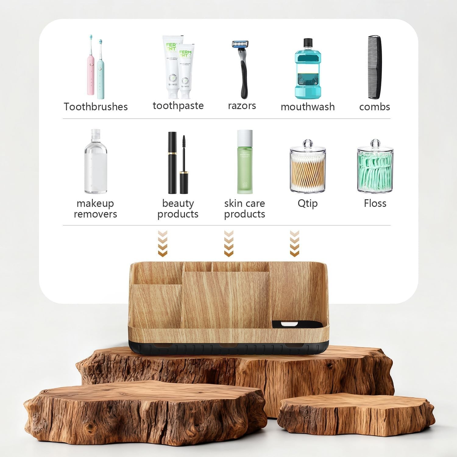 Toothbrush Holder Set with Qtip Dispenser - 7 Slots