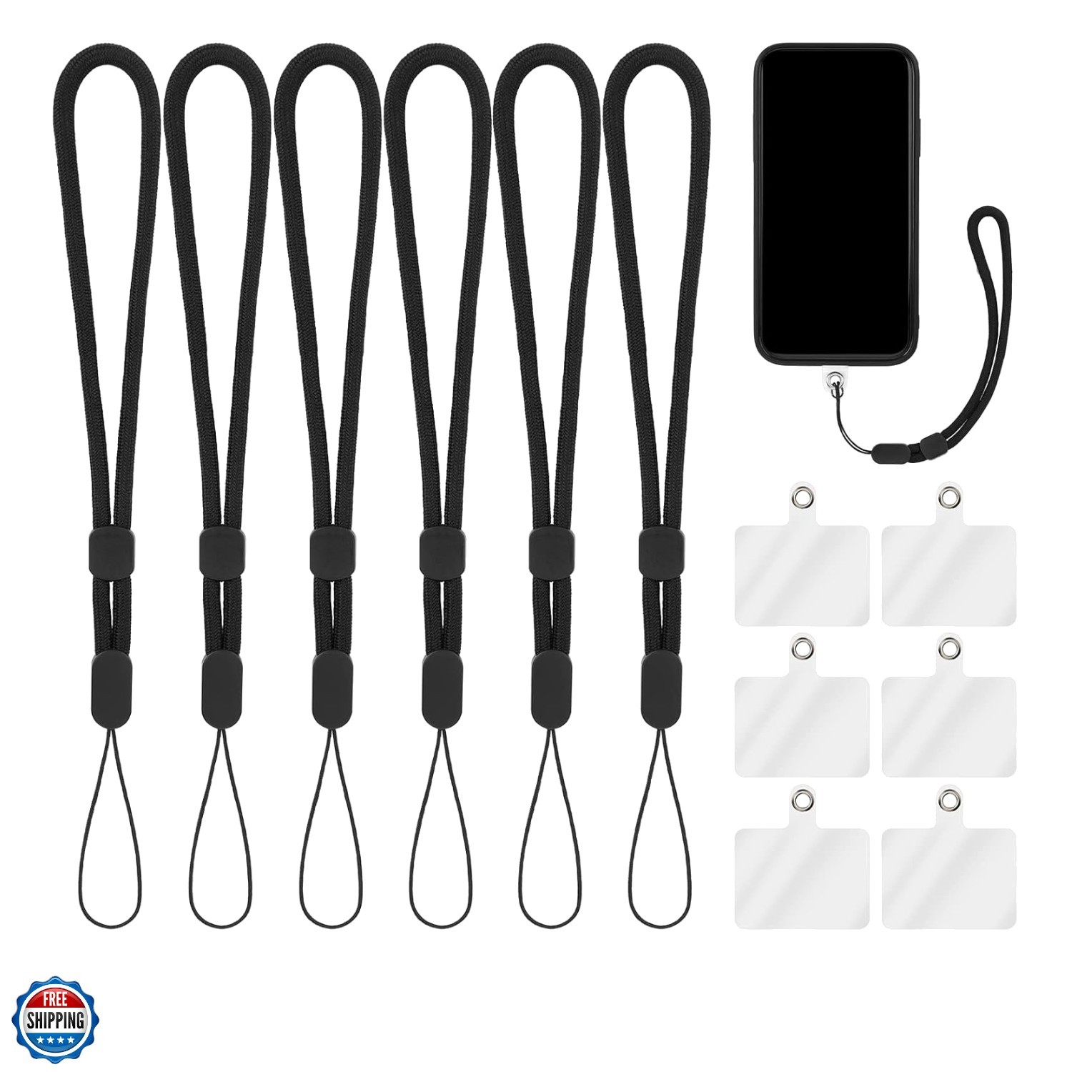 Hand Wrist Strap Lanyard with Tether Patch, 6 Pcs Adjustable Nylon Wrist Stra...