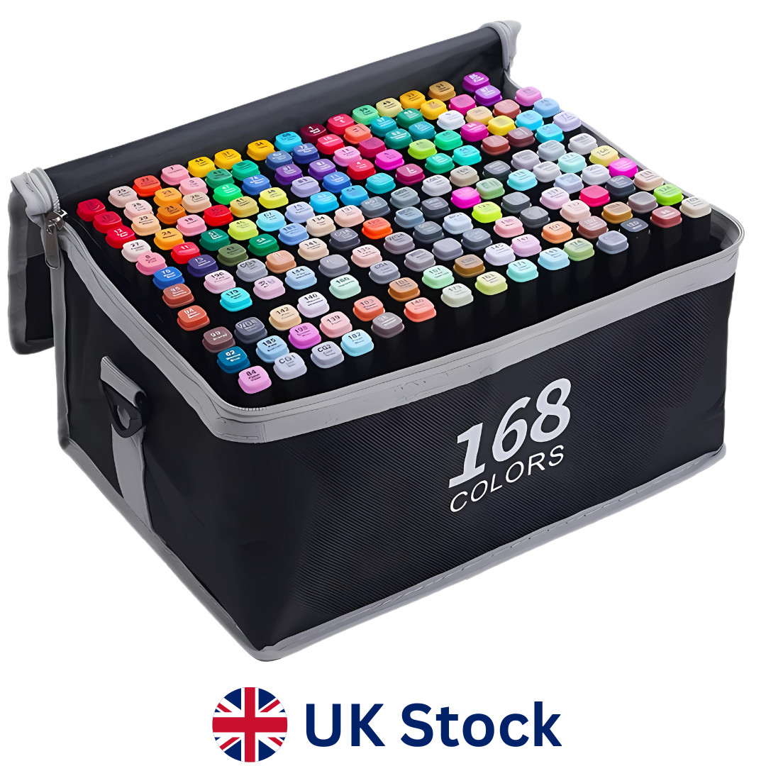 168 Alcohol Markers Set Dual Tip Art Pens  Chisel & Bullet w/ Case for Drawin