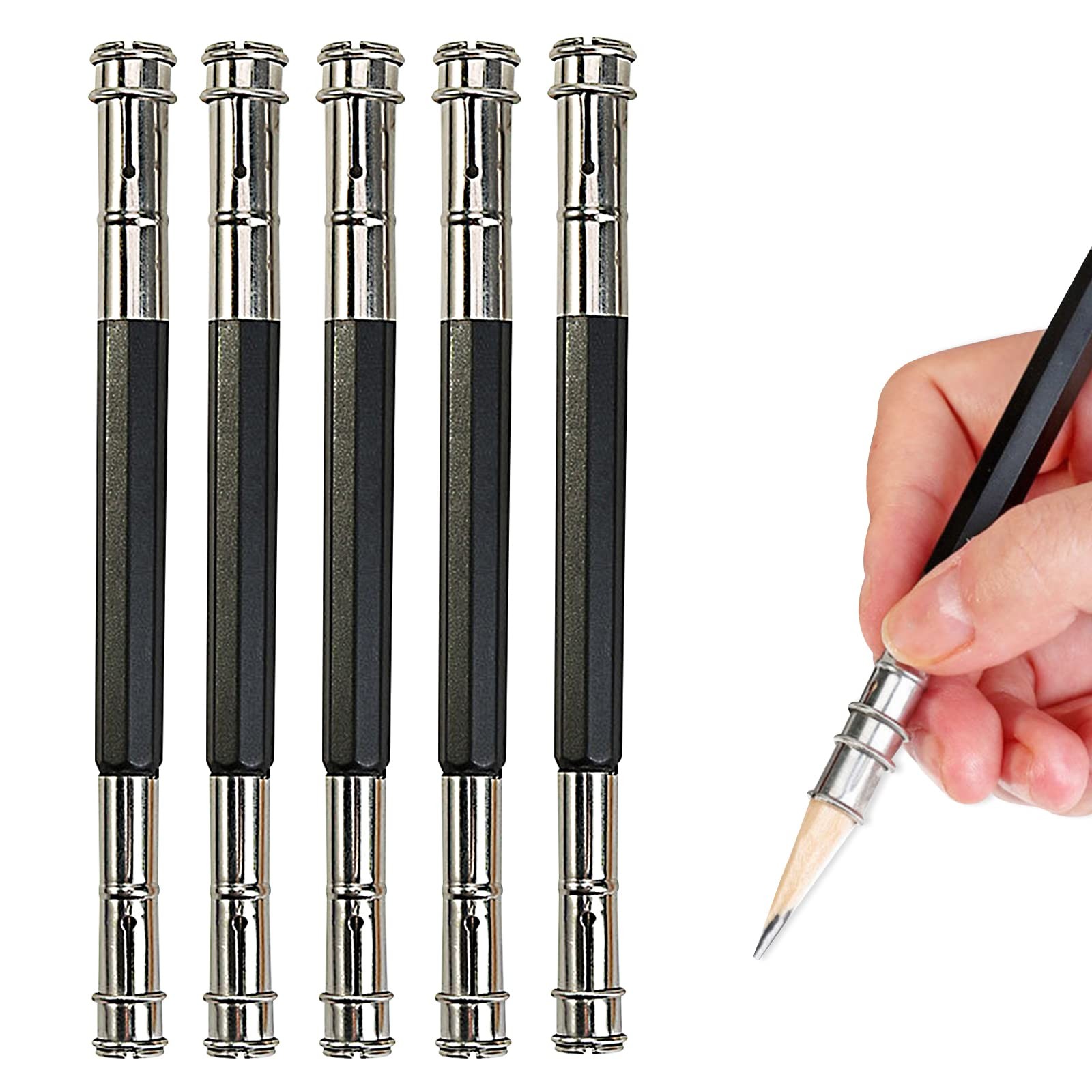 5 Pcs Adjustable Metal Pencil Extender for Artists Pencil Pull Pro Charcoal H...
