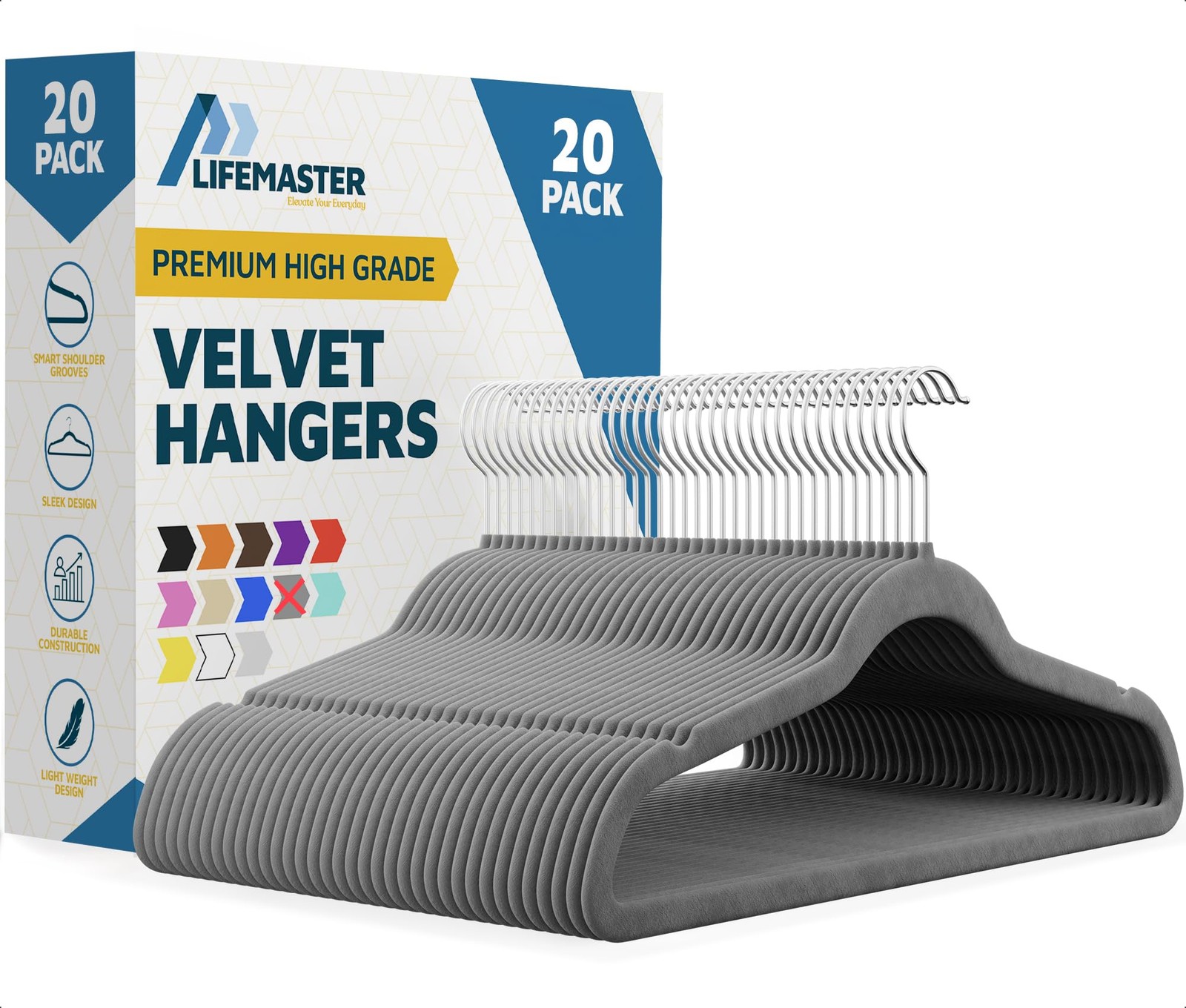 Velvet Non-Slip Hangers - 20 Pieces Non-Slip Coat Hanger Set with 360° Swivel...