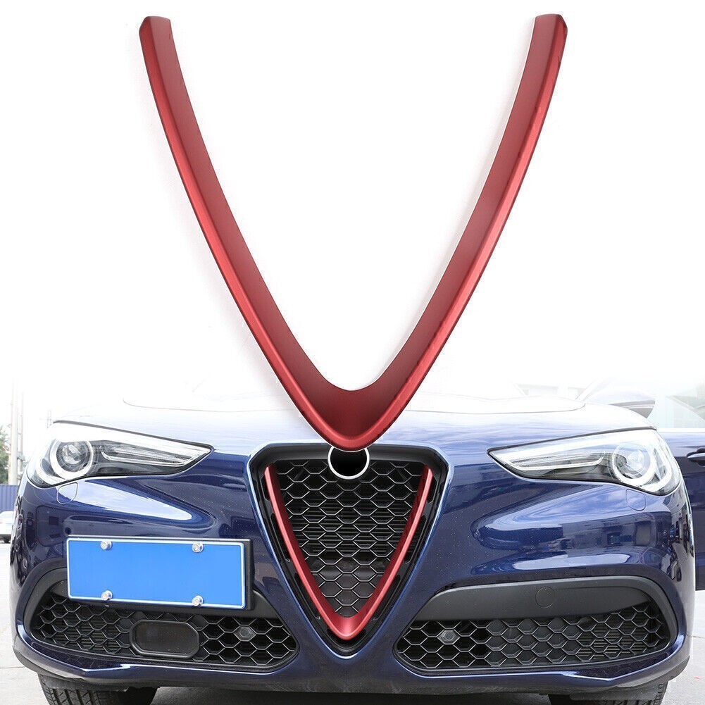 Red Front Bumper Air Grille Trim For Alfa Romeo Stelvio 2017-2021 18 19