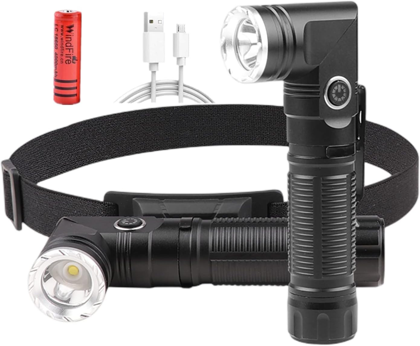 USB Rechargeable 2 in 1 Headlamp Flashlight 5000 Lumen Aluminum Compact 90° Rota