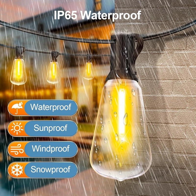 Dimmable Remote Control LED Outdoor String Lights 100FT Shatterproof Waterproof