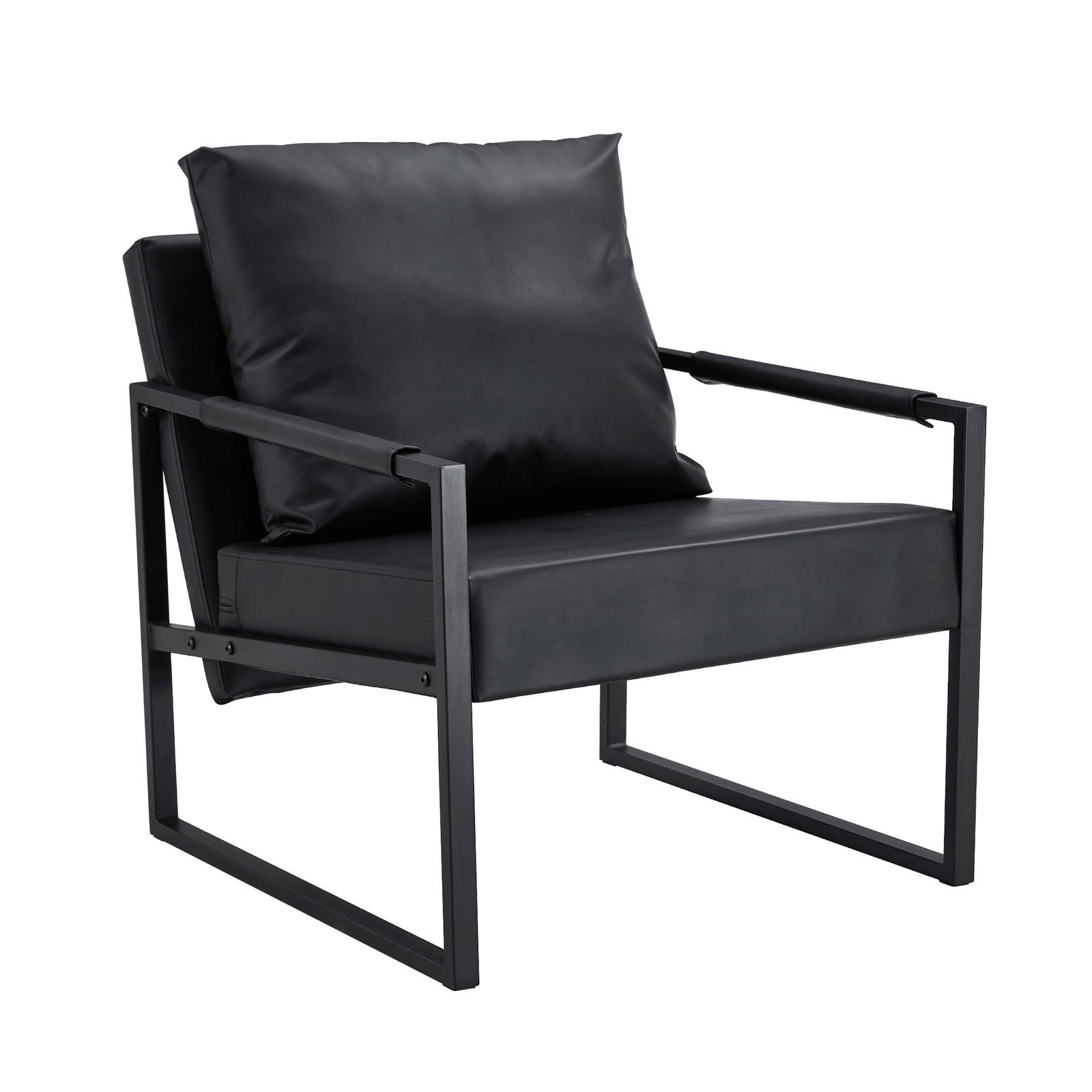 1X PU Leather Armchair Leisure Accent Chair Soft Padded Reading Arm Chair Black