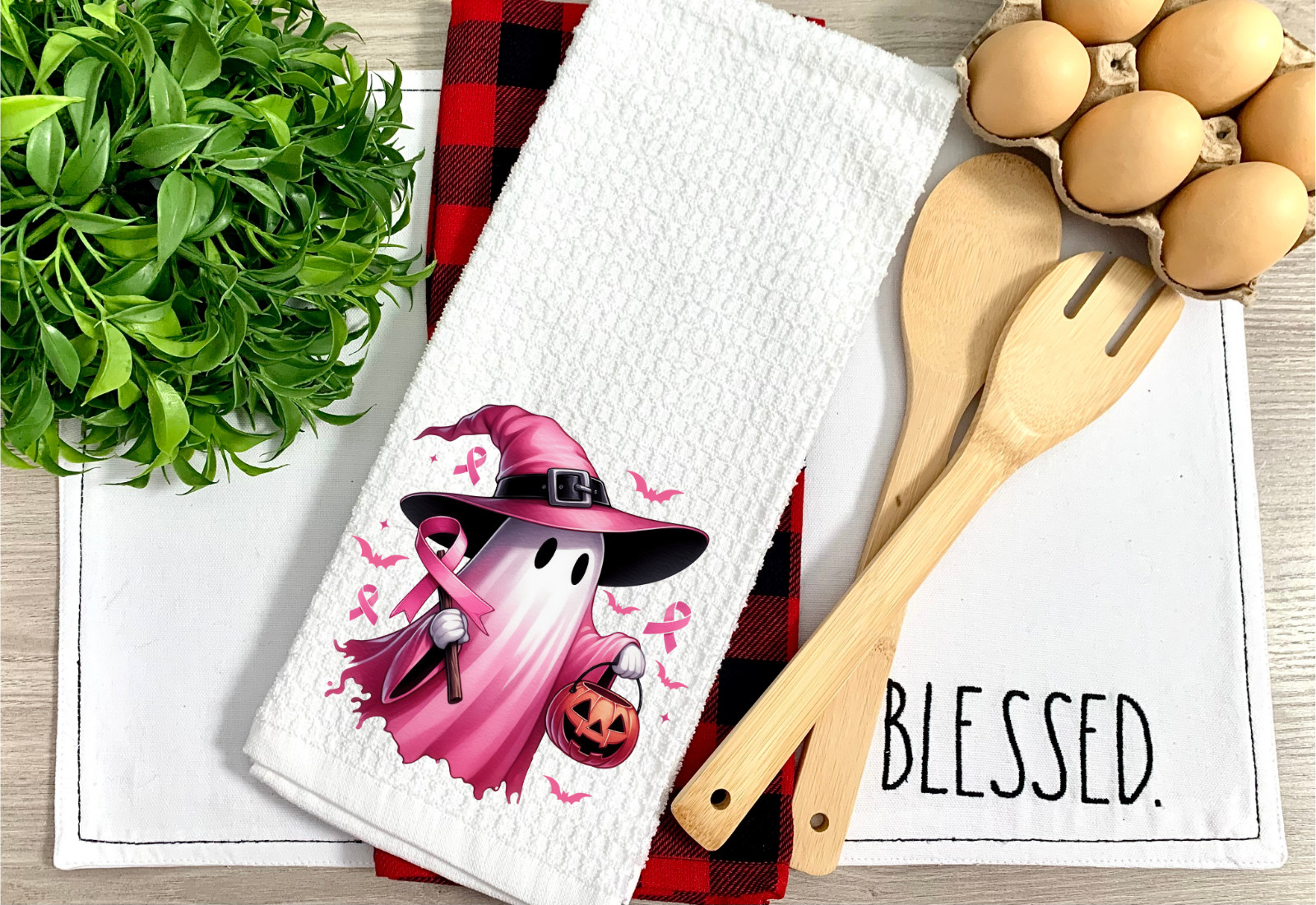 Breast Cancer/Ghost, Waffle Weave Towel, Micro Fiber, Gym, Spa, Hands (T447)