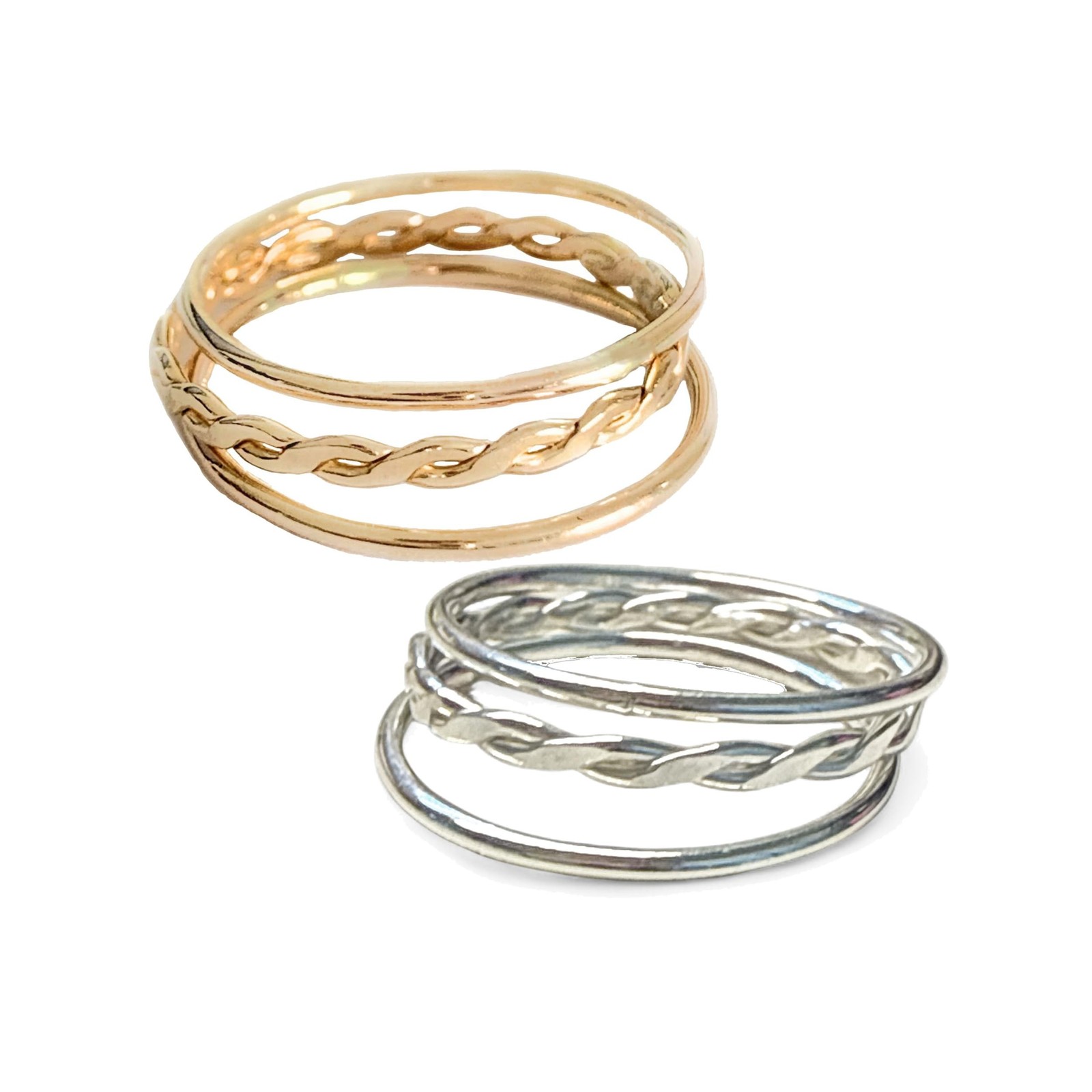 Braid Stack Fitted Toe Rings Gold Filled or Sterling Silver - Three Stackable...