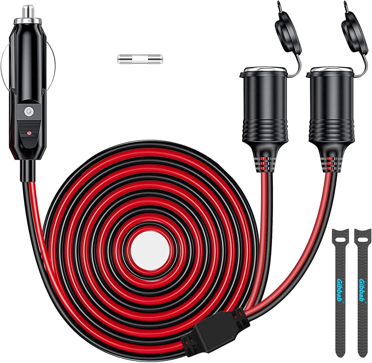 DC 12V/24V 1 to 2 Car Cigarette Lighter Splitter Power Charger Adapter, 6.6Ft/79