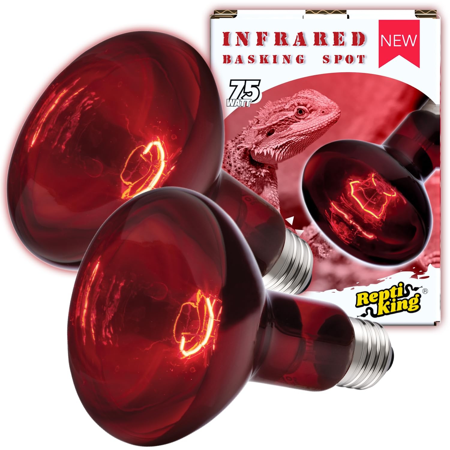 Reptile Red Heat Lamp, 2-Pack 75W Infrared Basking Bulbs Light for Reptiles, Nig