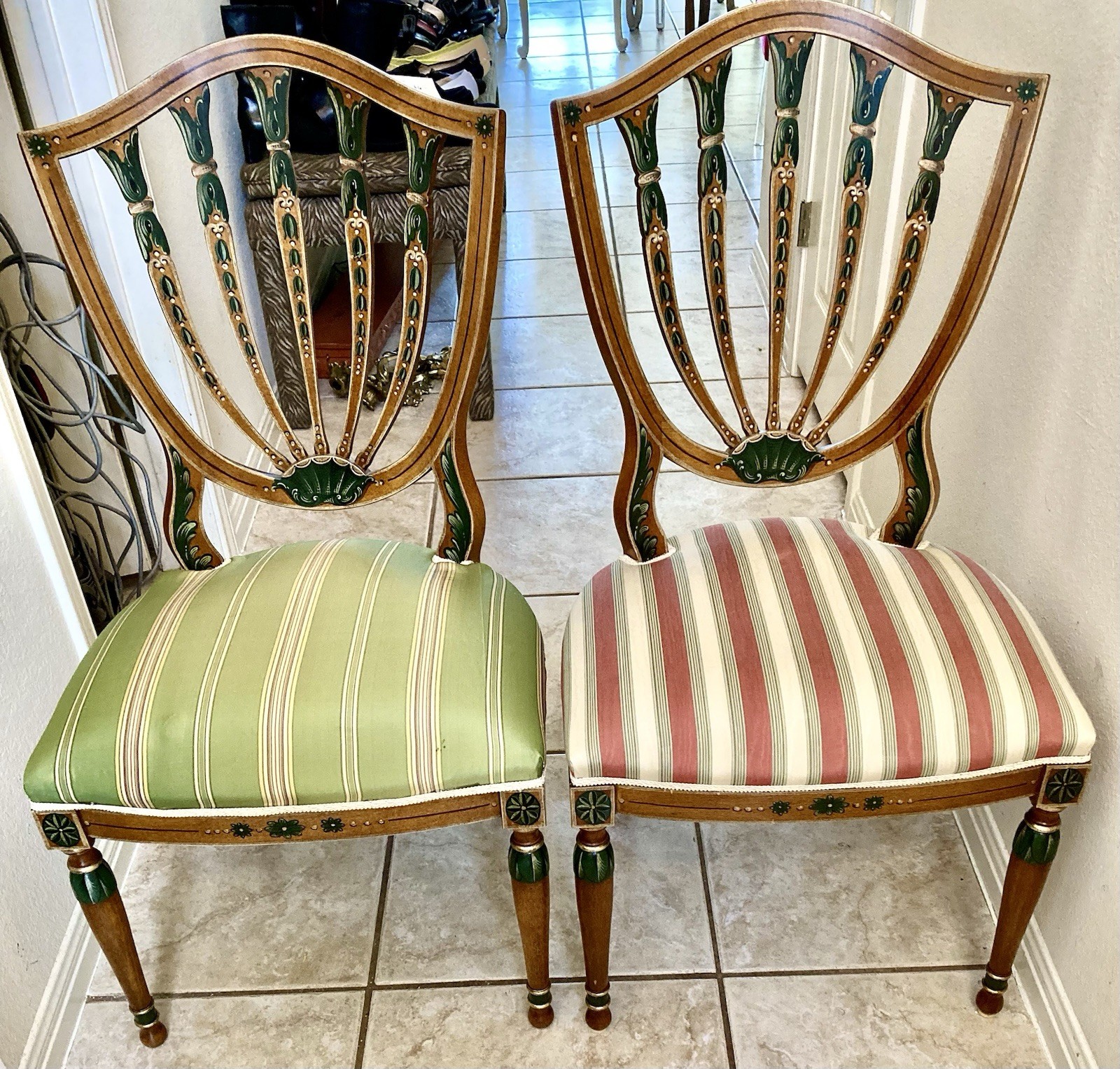SET 7 Hepplewhite Polychrome Painted Dining Chairs