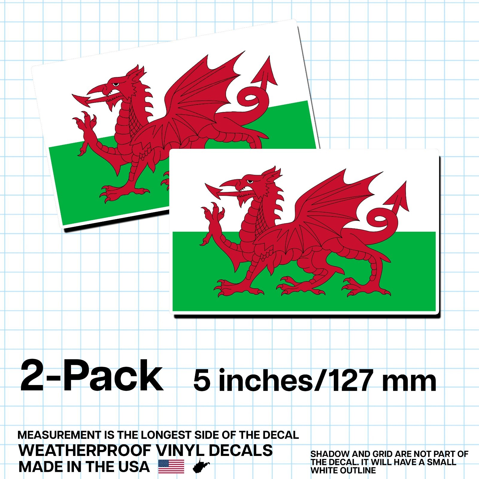 Wales Flag Sticker 5" 2-Pack – GB-WLS Decal – Welsh Pride Vinyl